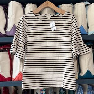 NWT J. Crew Black and White Striped Ruffle Sleeve Top